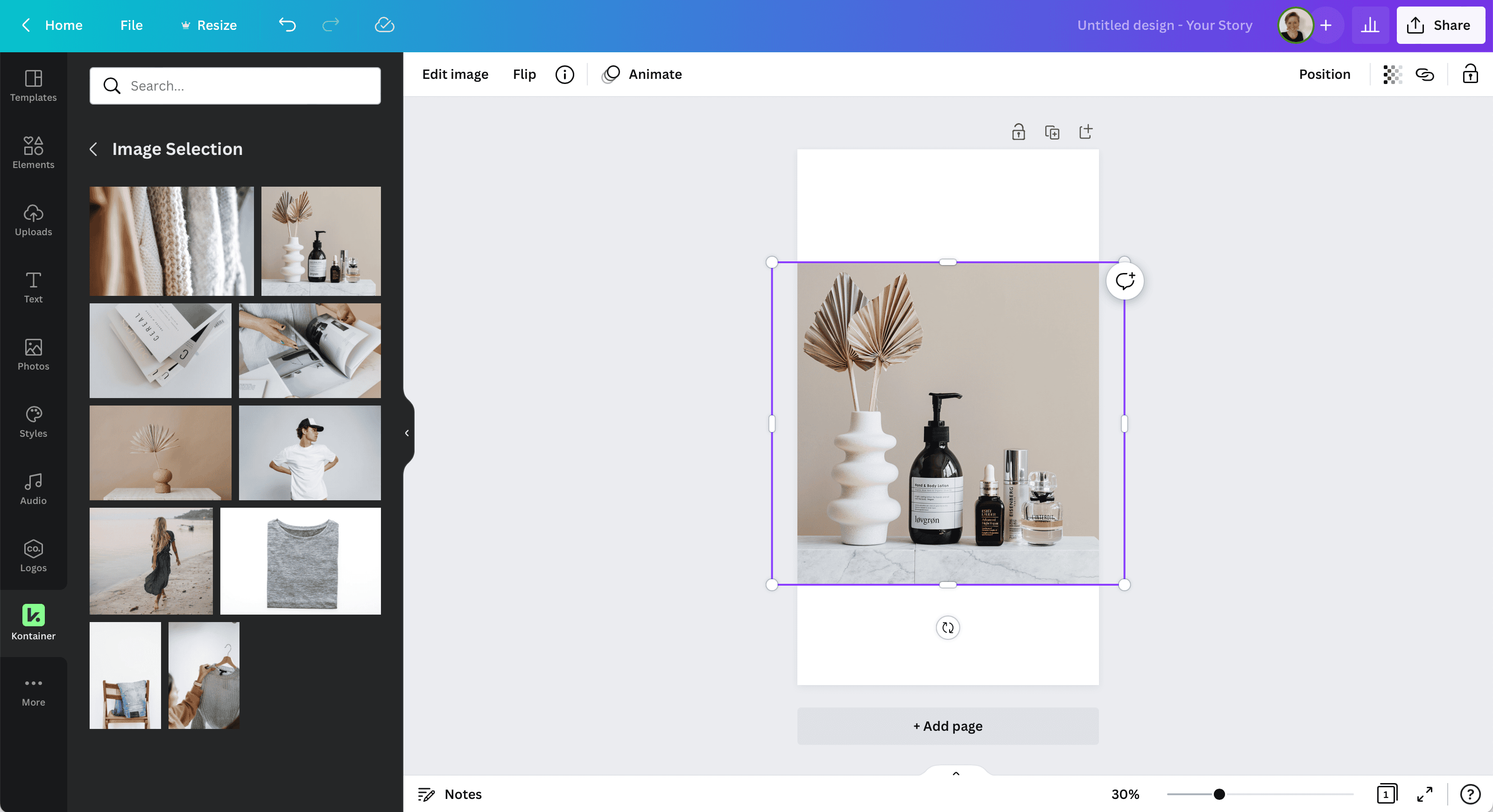 Adding image from Kontainer in Canva