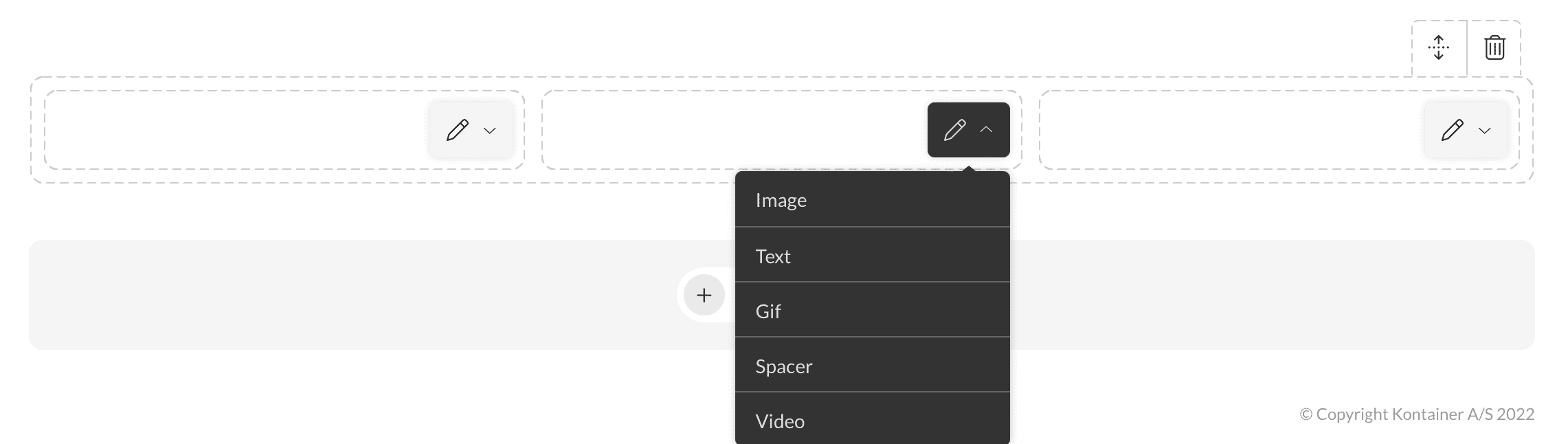 Selecting Content Type in Design Mode in Kontainer