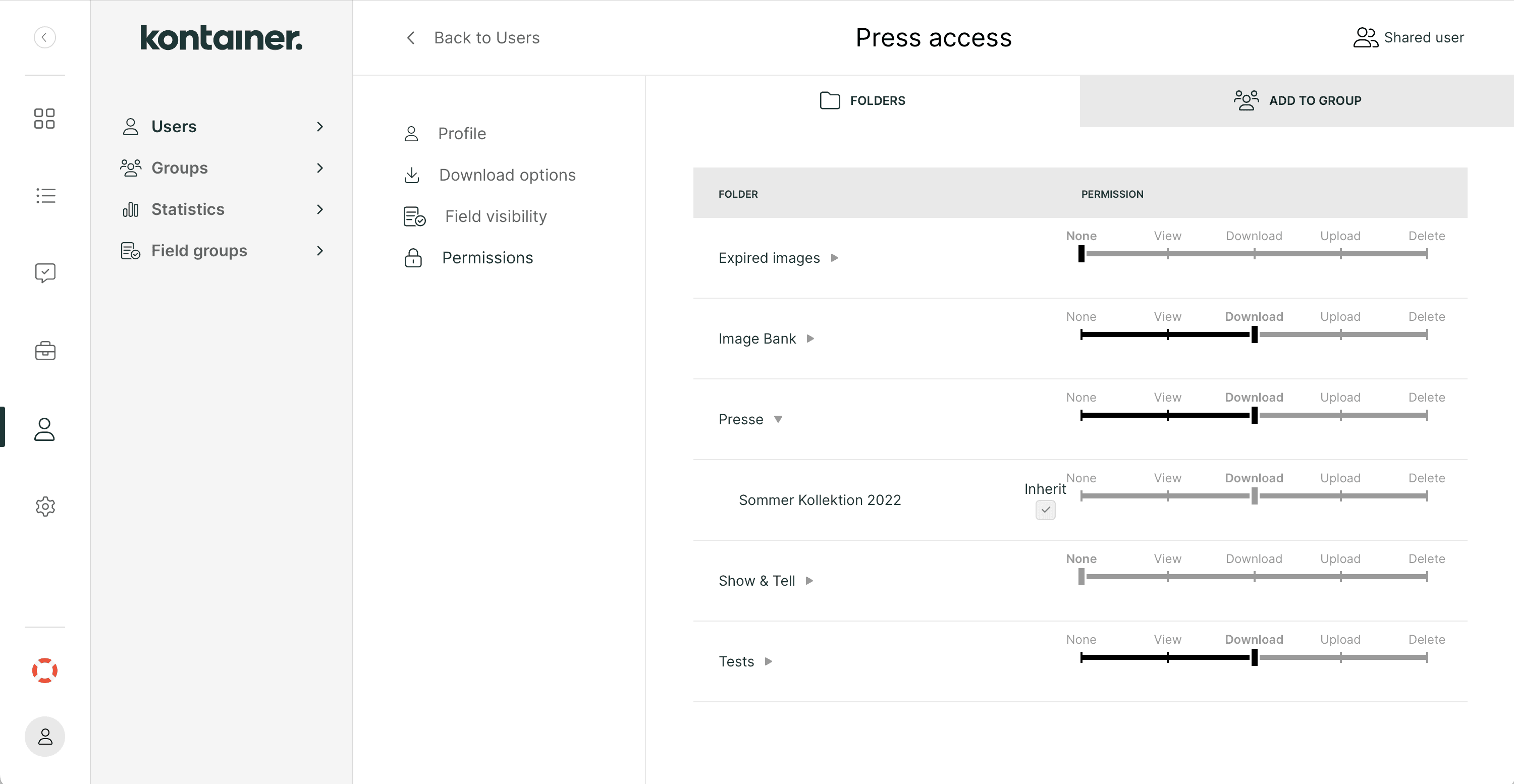 Manage access in Kontainer