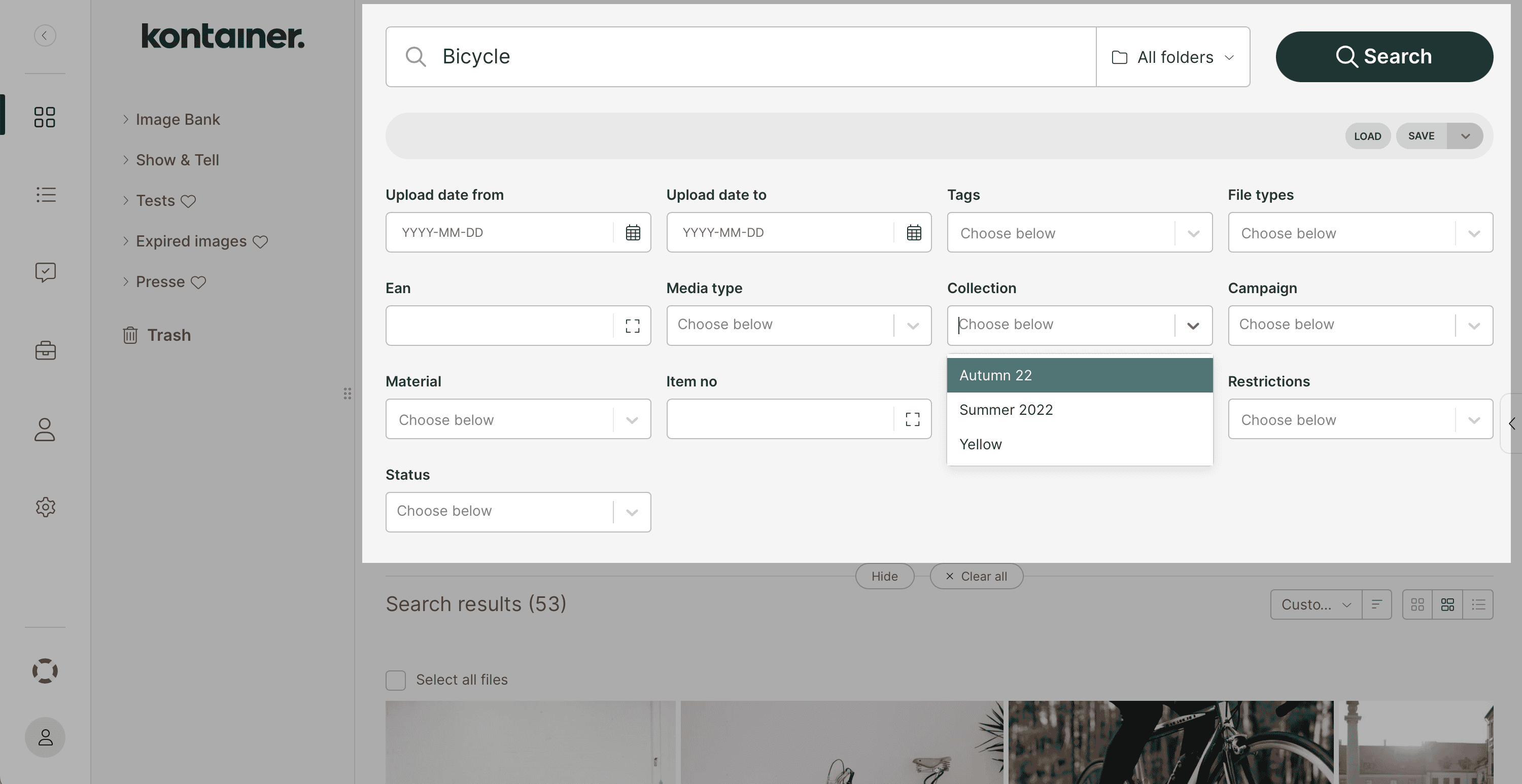 Filter search in Kontainer