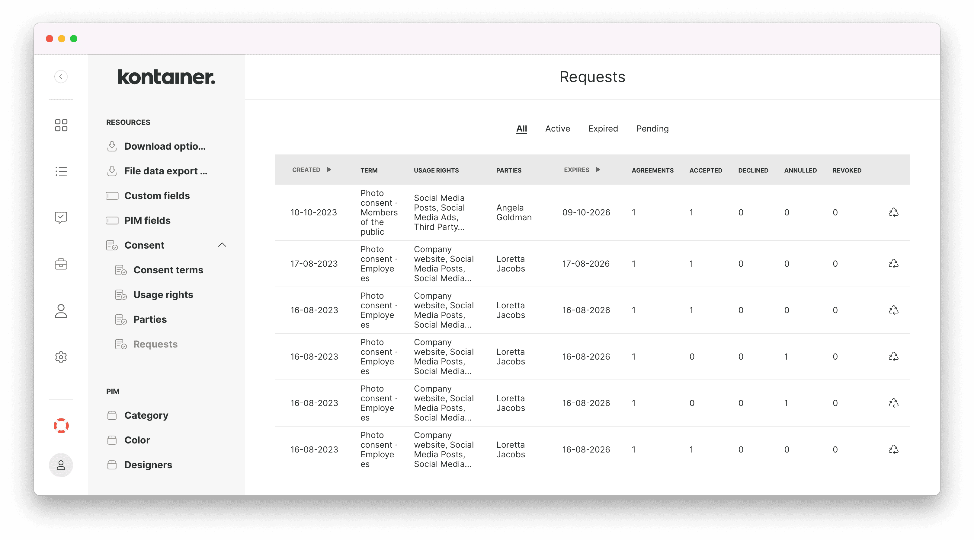 Consent settings under Recources > Consent