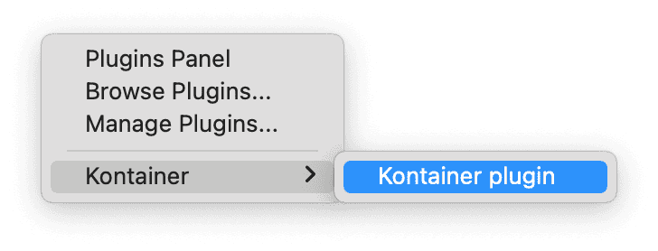 Opening the Kontainer plugin for Adobe