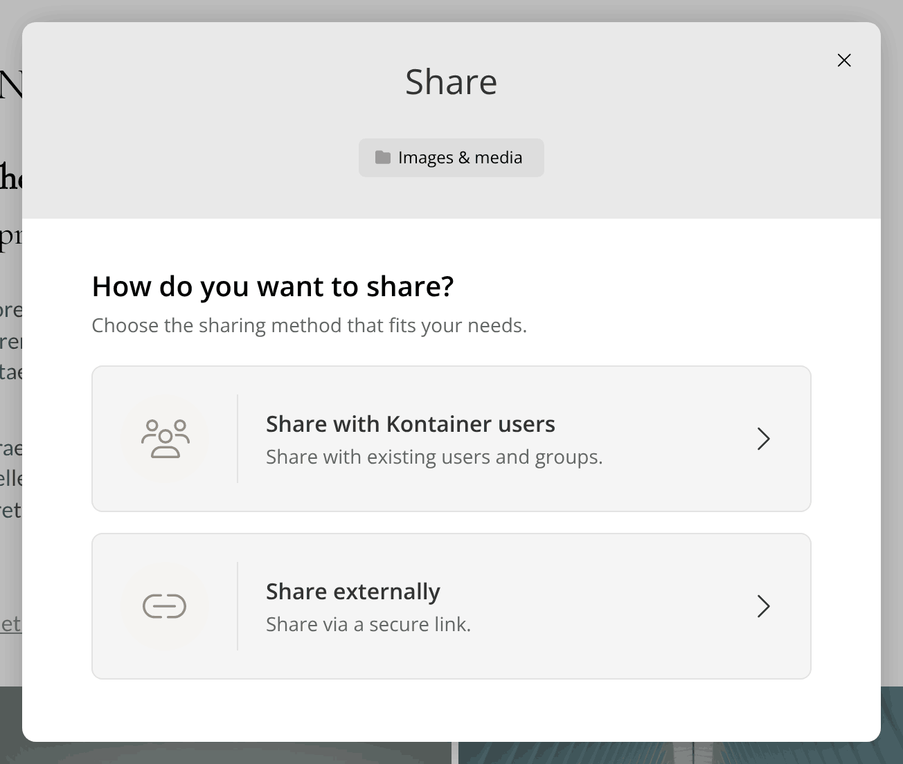Internal sharing option in Kontainer