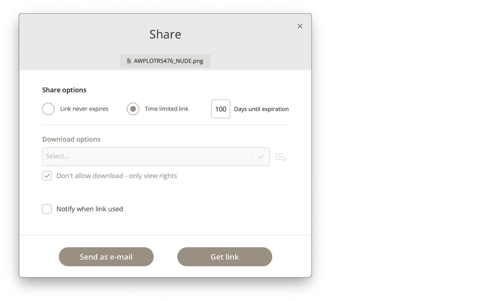 Share link generator in Kontainer