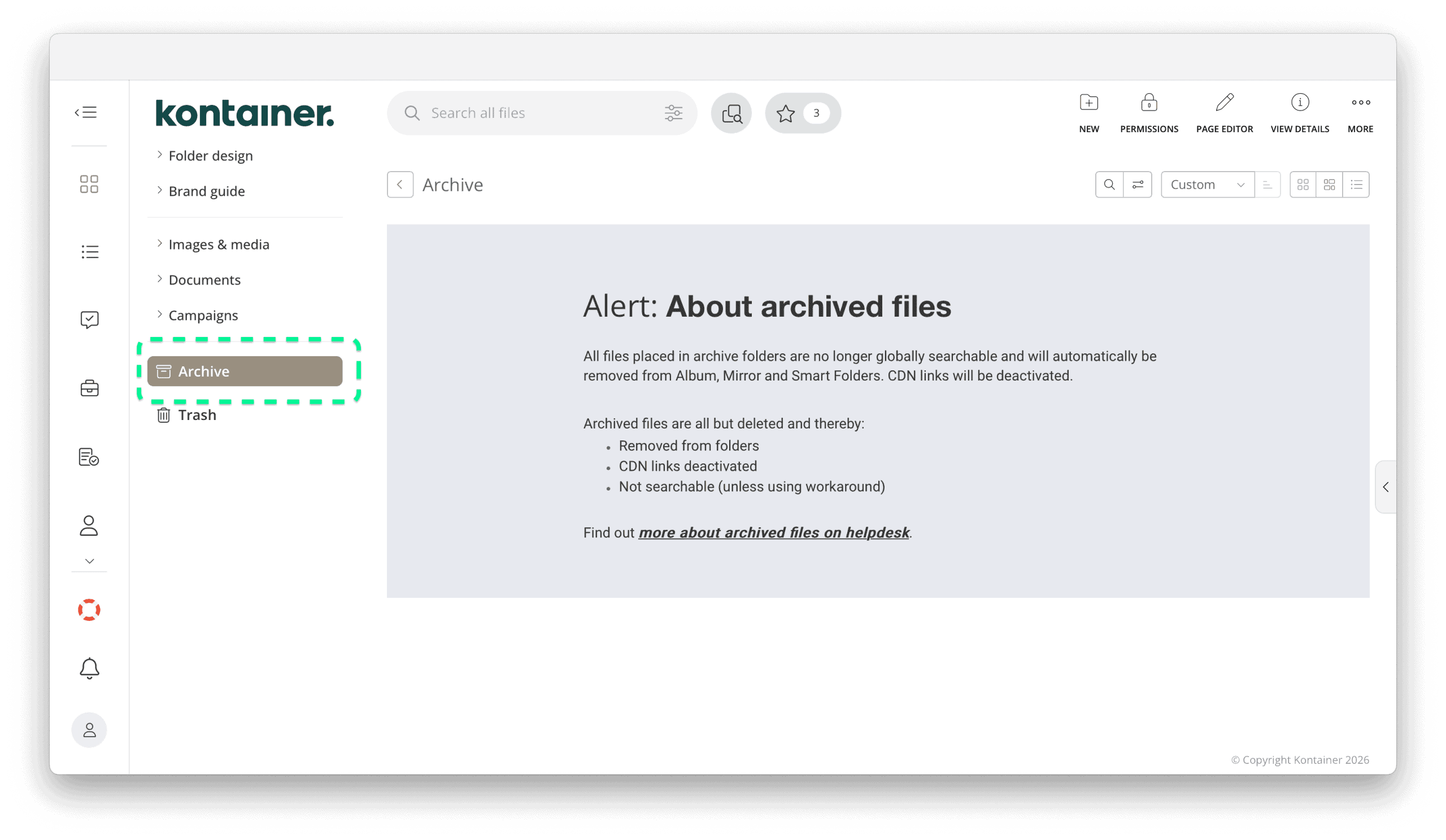 Archive folder in Kontainer DAM