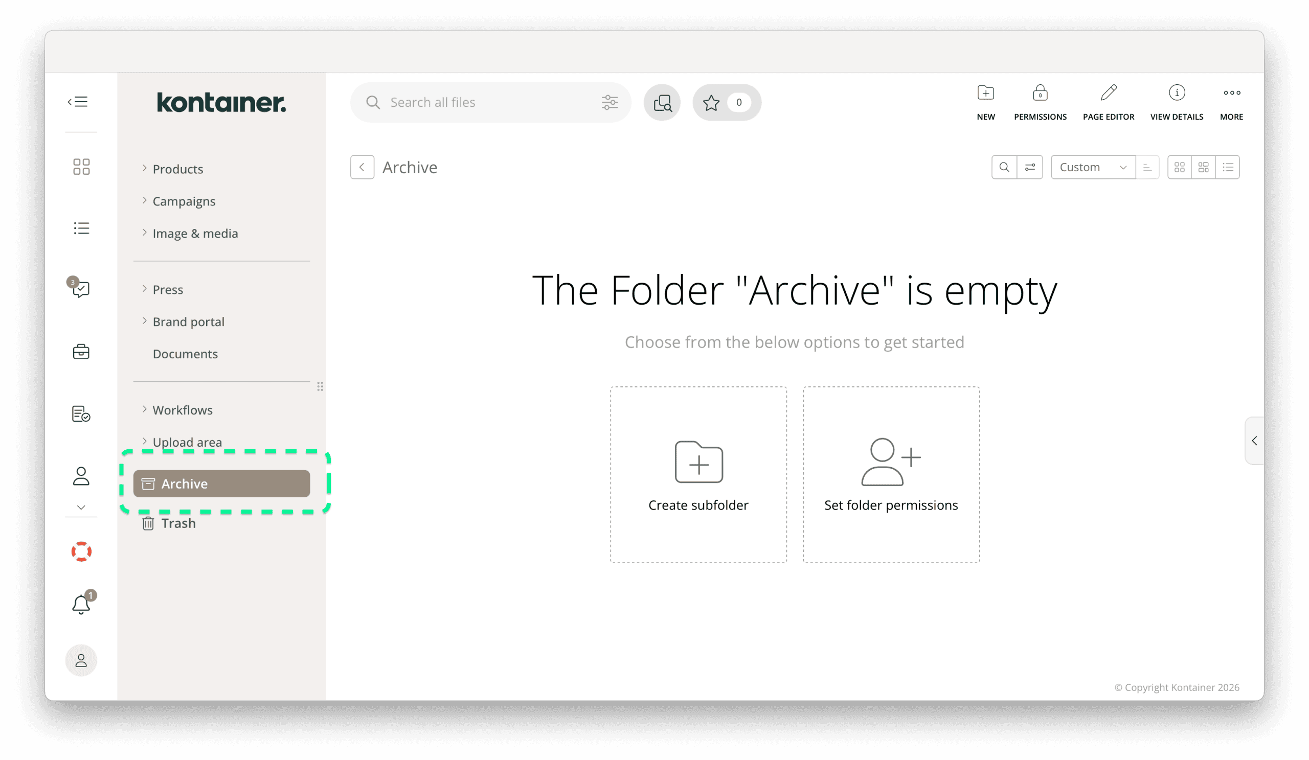 Archive folder in Kontainer DAM
