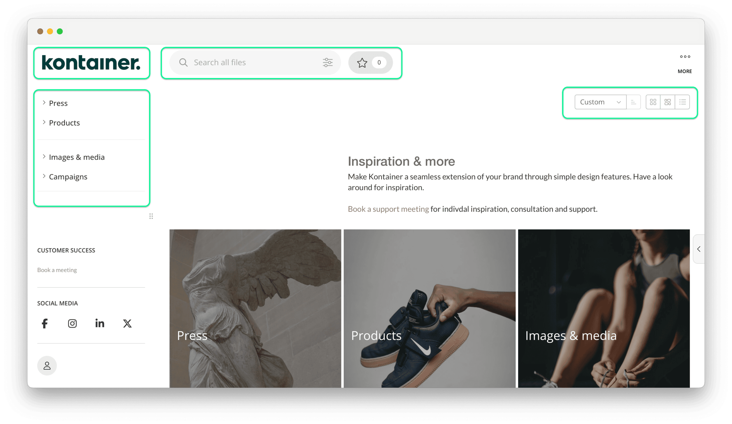 Navigation areas marked in Kontainer DAM