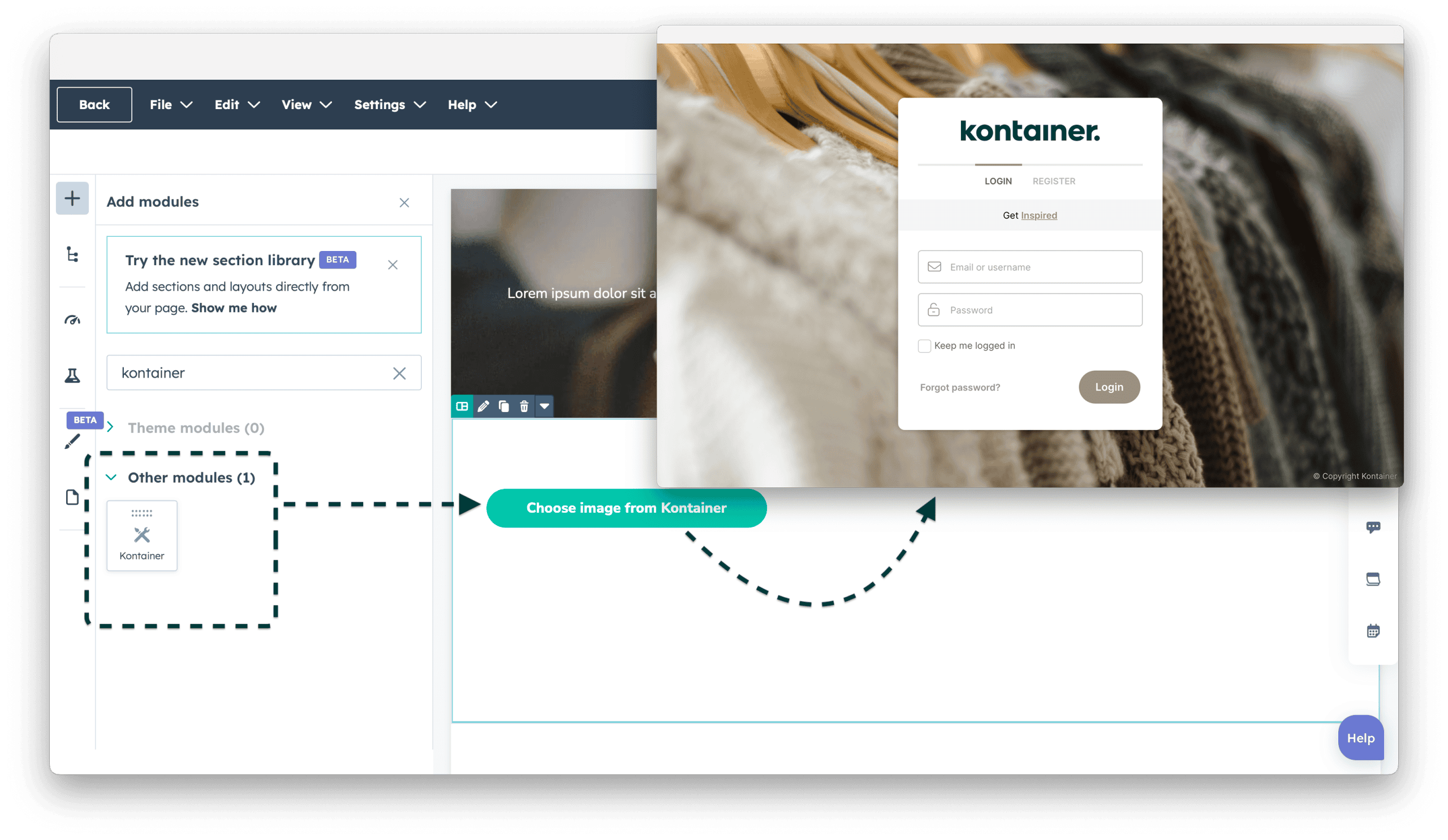 Adding images in HubSpot website with the Kontainer plugin
