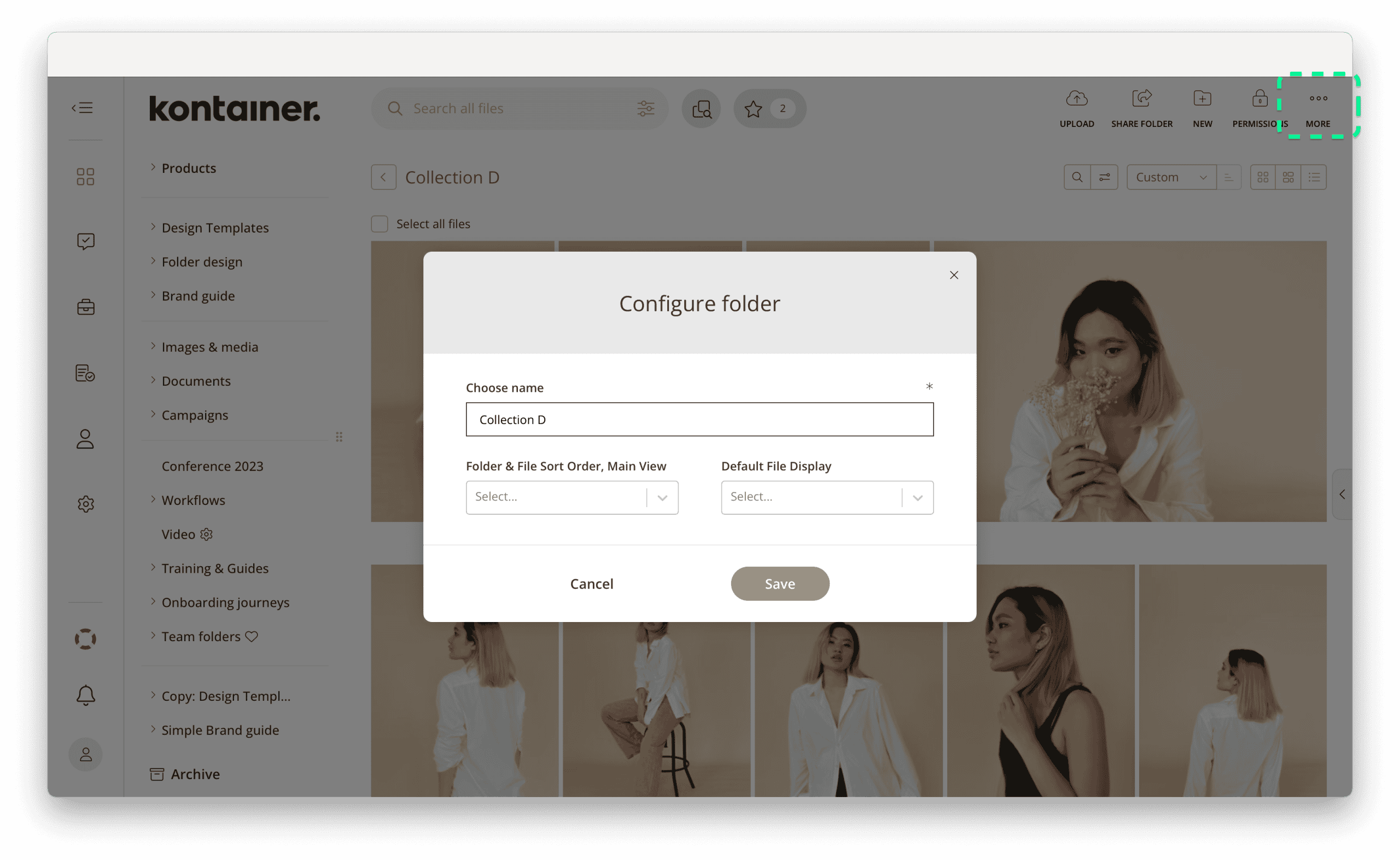 Configuring folder settings in Kontainer DAM