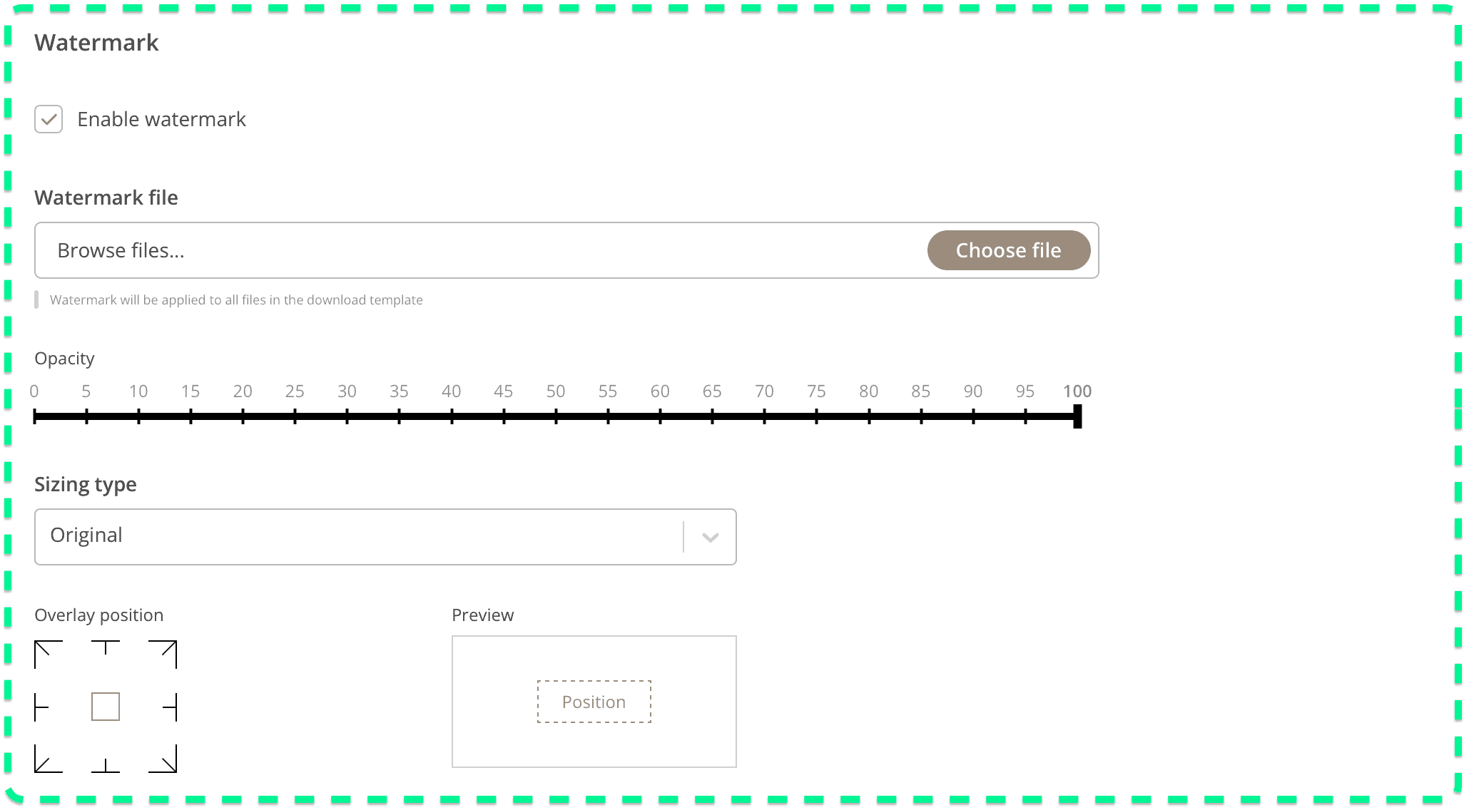 Watermark settings in Kontainer download templates