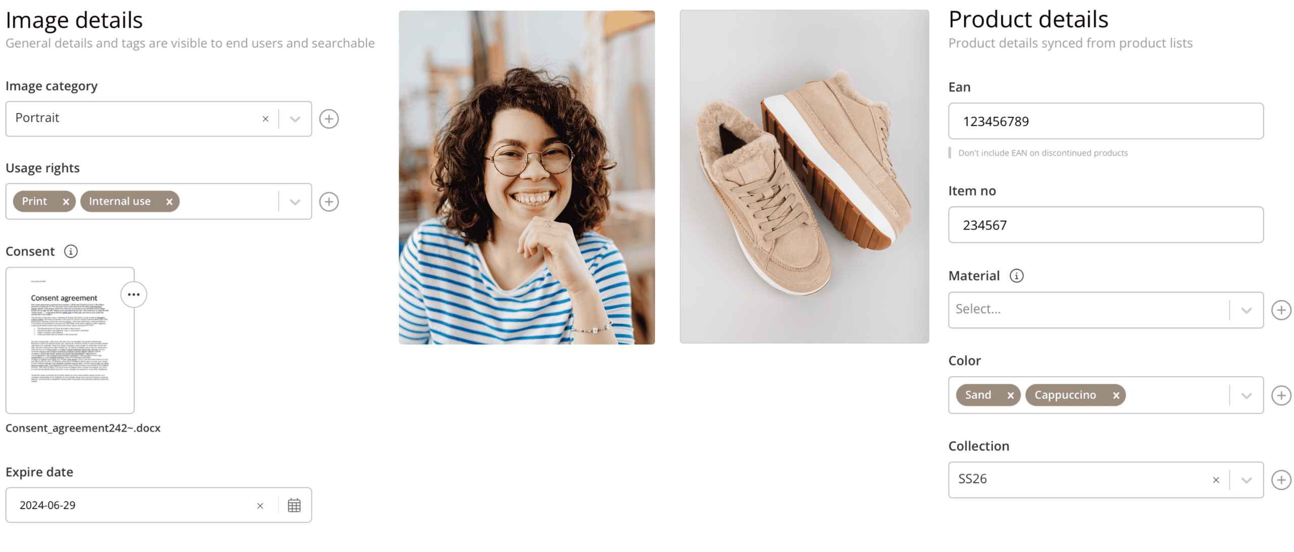 Bilder mit produkt- oder bildbezogenen Daten in Kontainer DAM taggen