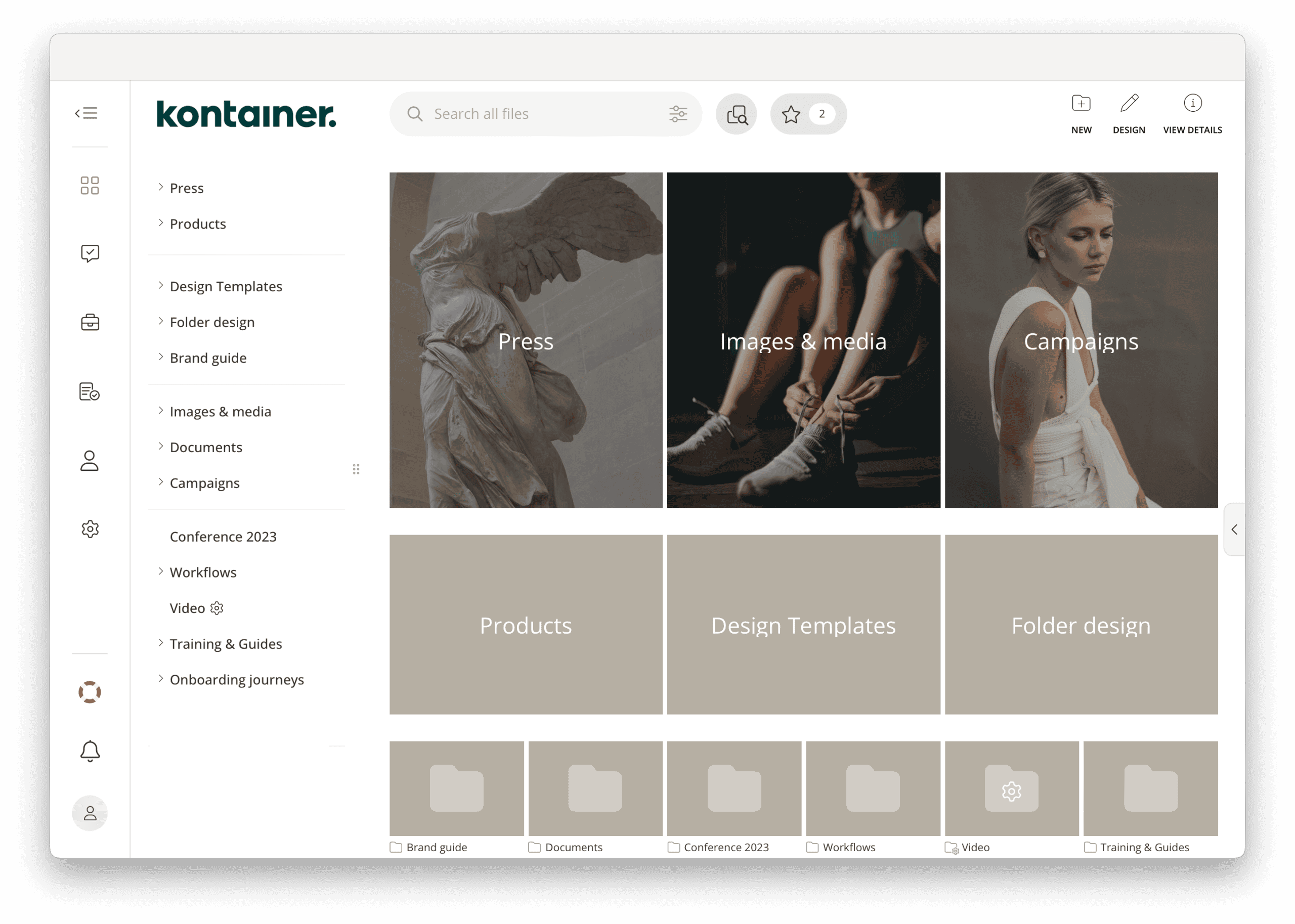 Kontainer DAM folder display examples