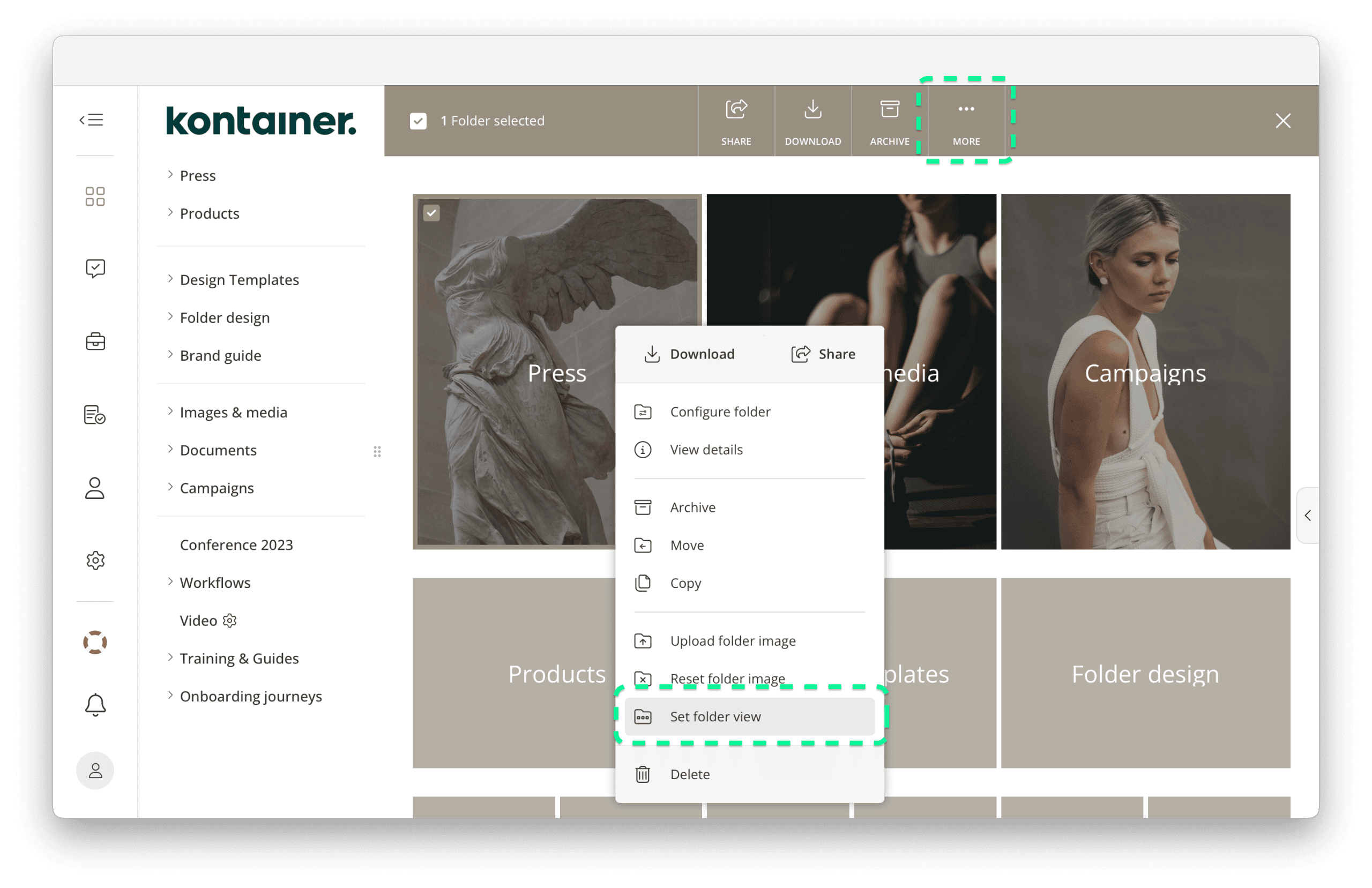 Kontainer DAM Set folder view