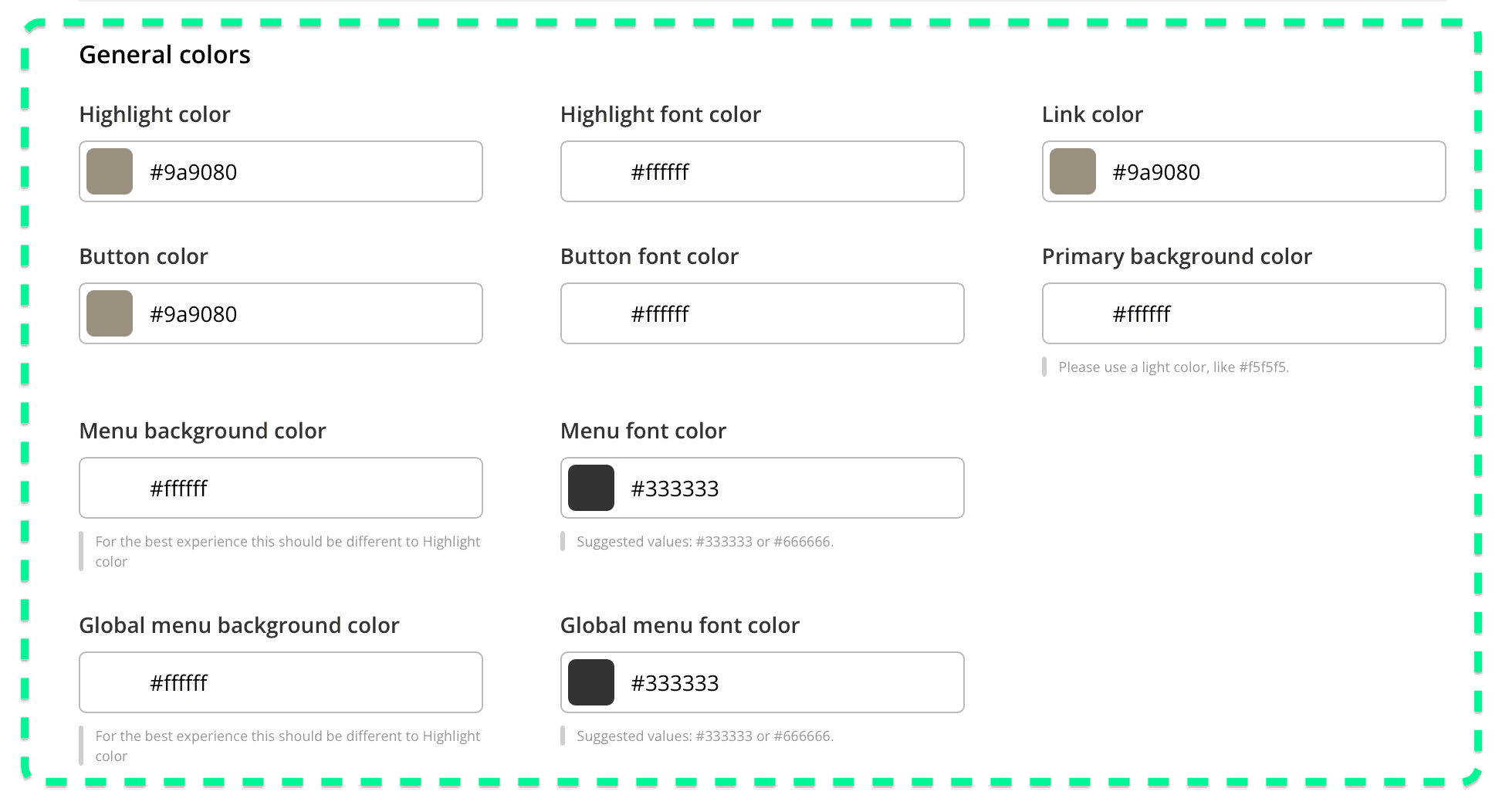 Kontainer color settings