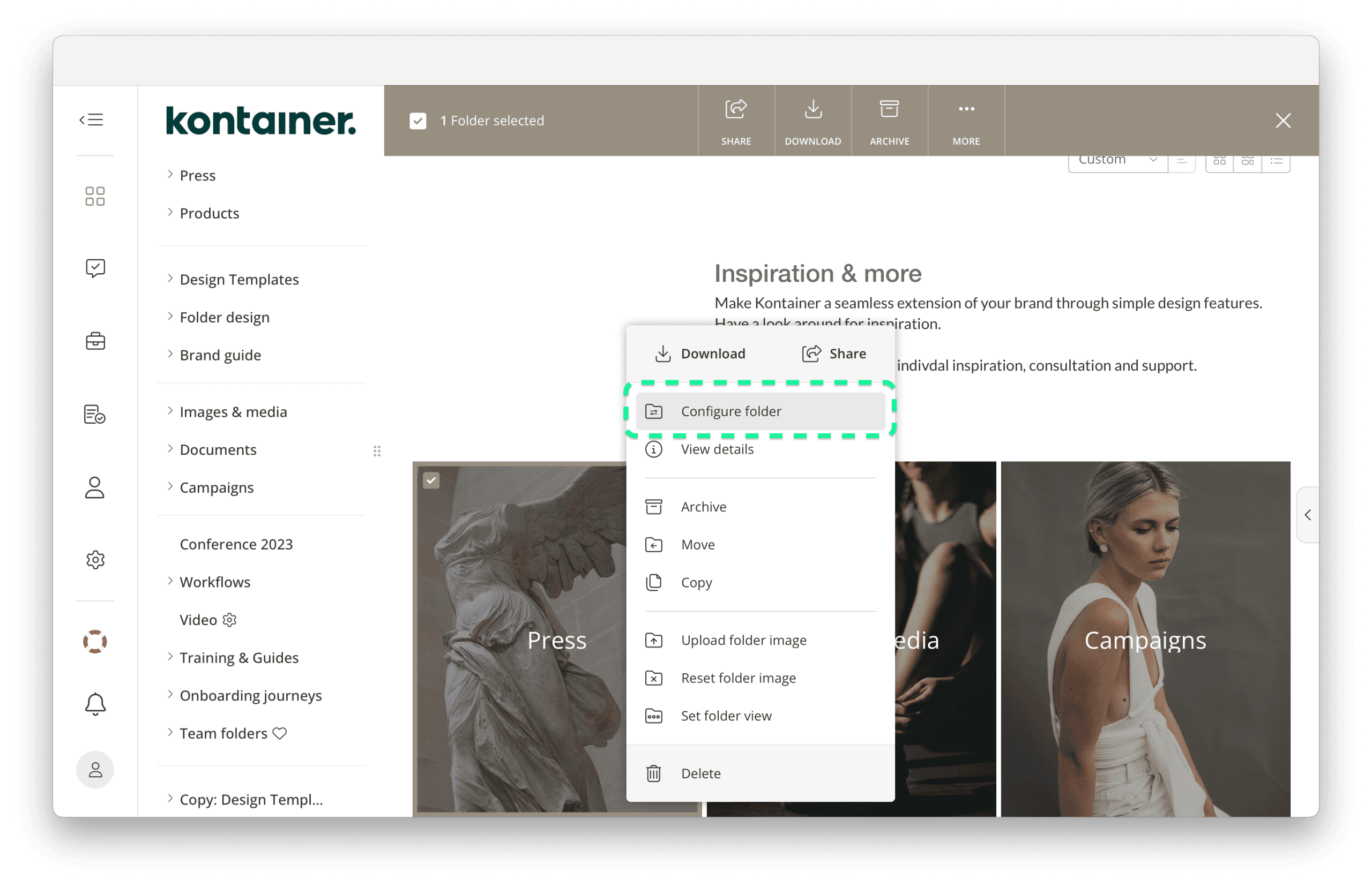 Konfigurer en mappe i Kontainer