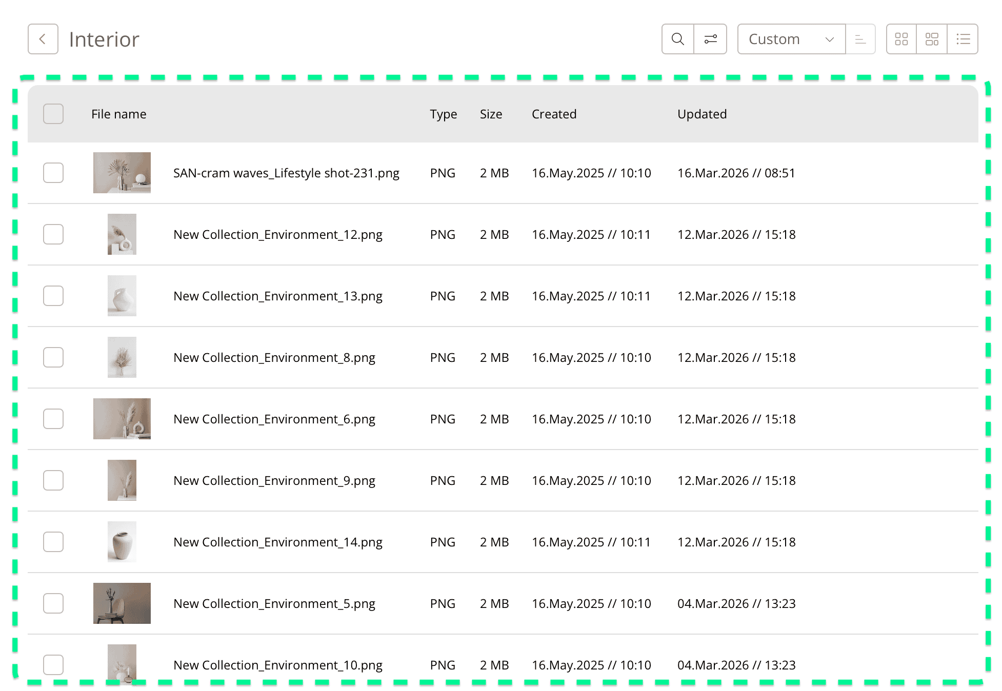 Kontainer list file view