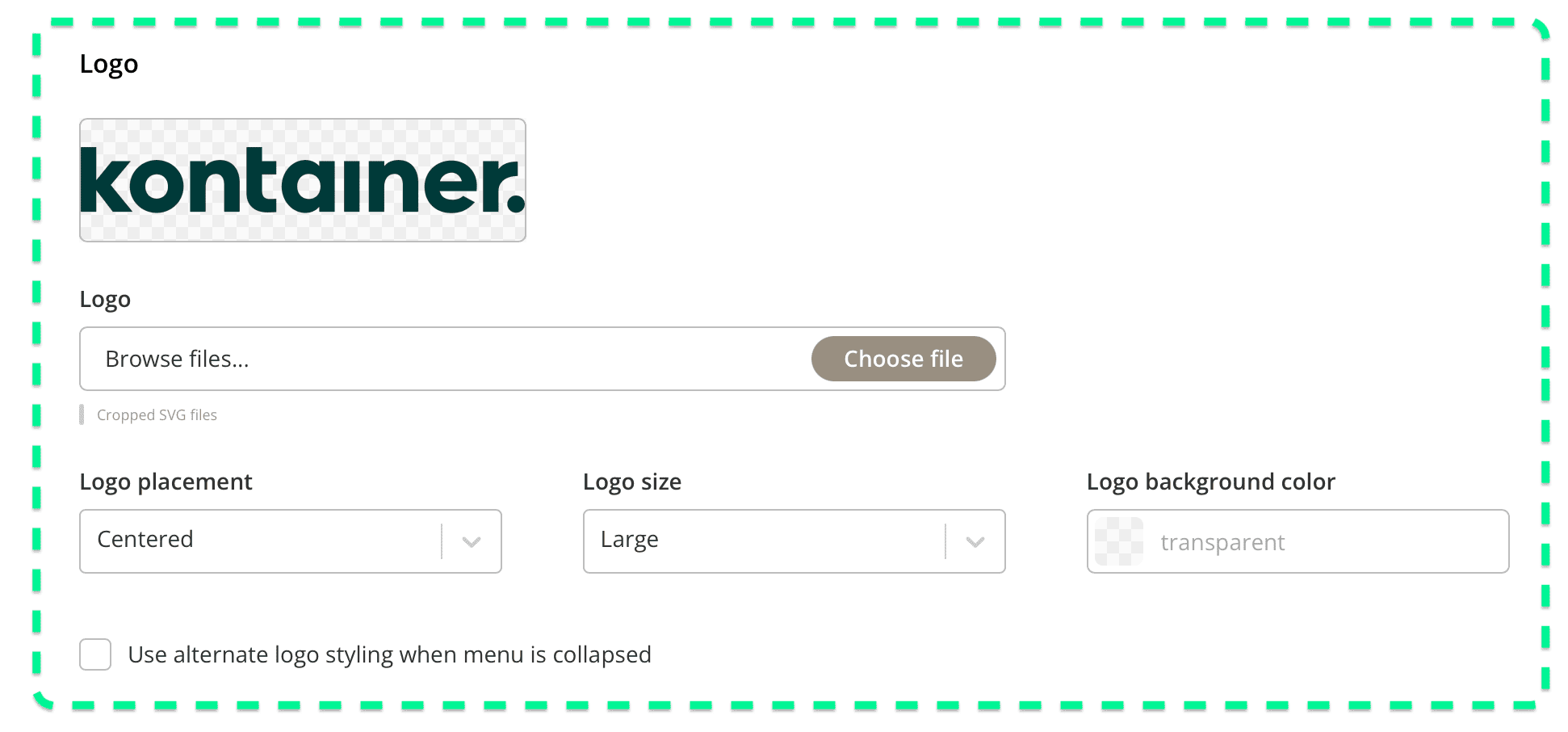 Kontainer logo settings