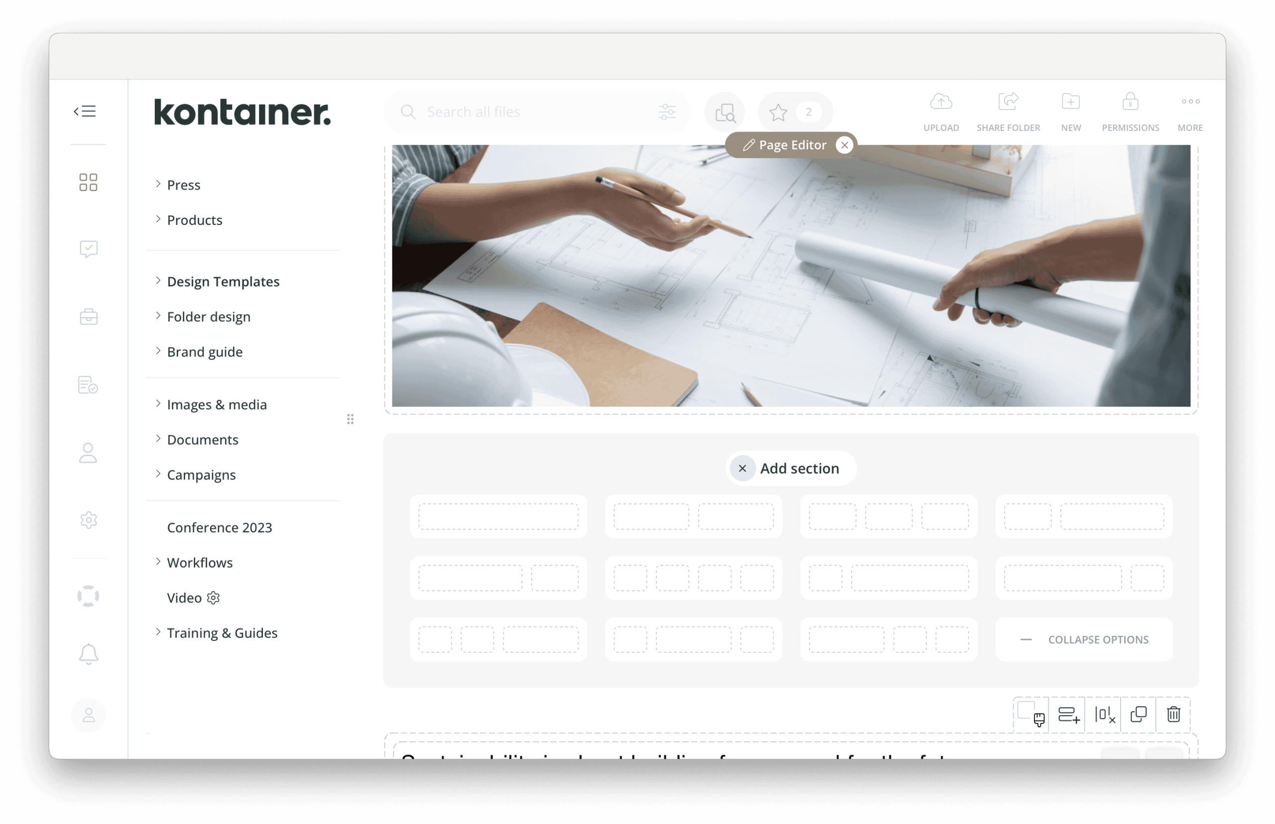 Using Page editor in Kontainer DAM