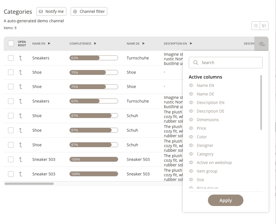 table view customization