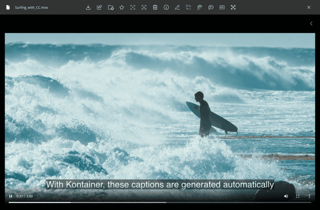 Automated CC generated in Kontainer DAM Video Streaming Tool